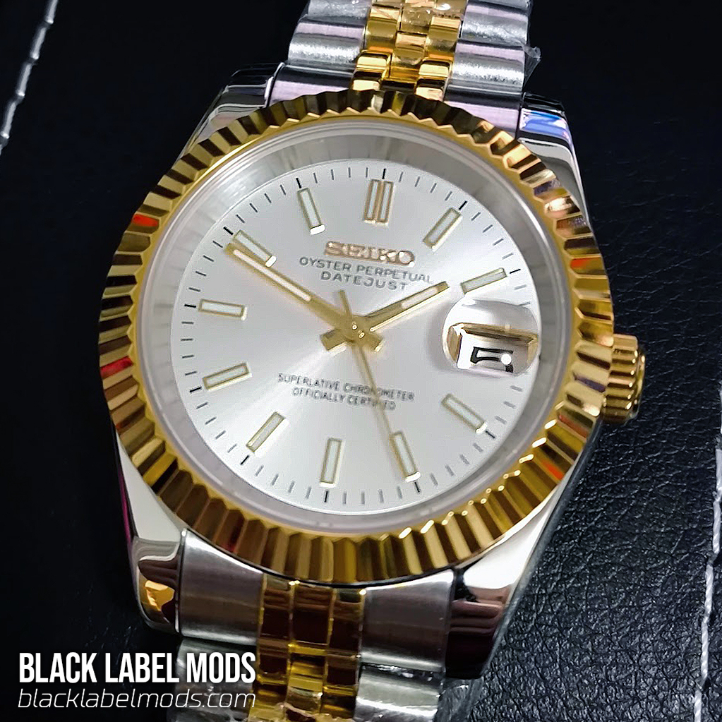 39mm Two Tone Gold Datejust Sticks Dial Custom Seiko Mod Watch