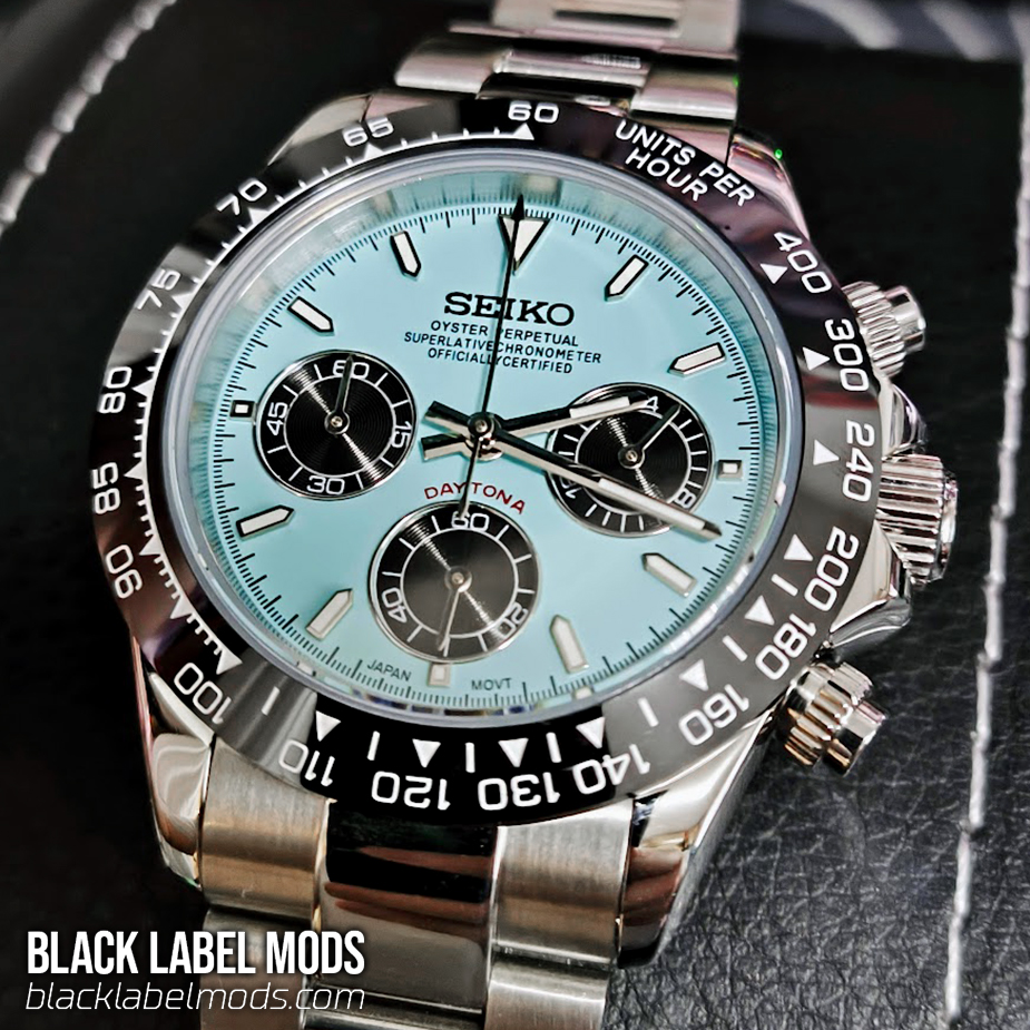 39mm Turquoise Dial Daytona Chronograph Custom Mod Watch - Black