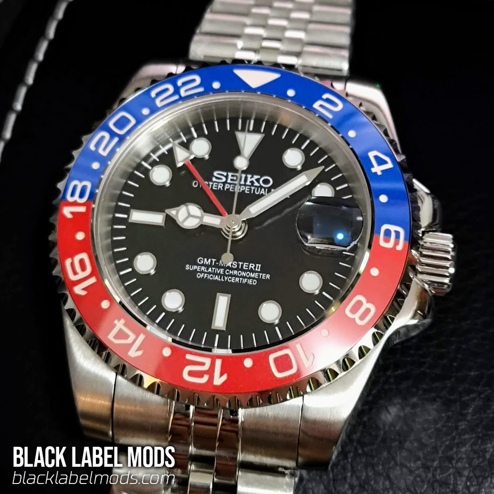 自動巻き GMT ペプシベゼル 腕時計 MOD 40mm Ceramic Bezel Pepsi GMT-Master II Custom Seiko Mod Watch